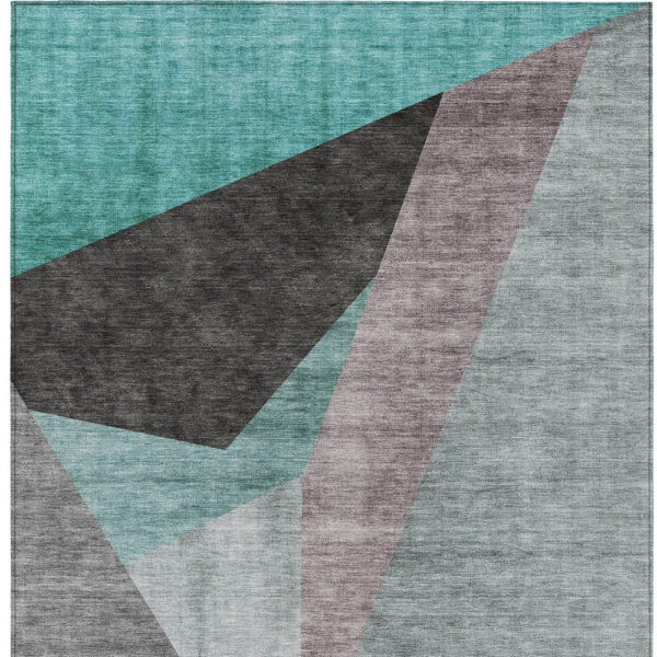 10' X 14' Teal Blue Aqua And Charcoal Abstract Washable Indoor Outdoor Area Rug