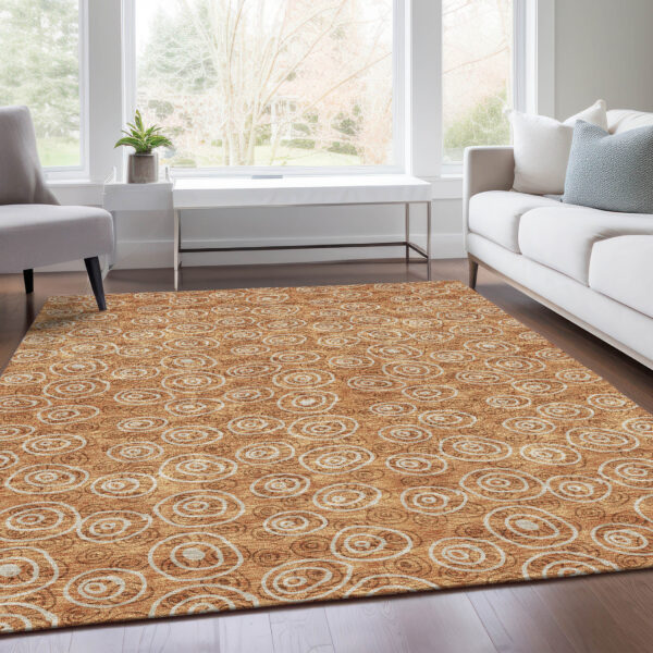 5' X 8' Terra Cotta Copper And Beige Geometric Washable Indoor Outdoor Area Rug