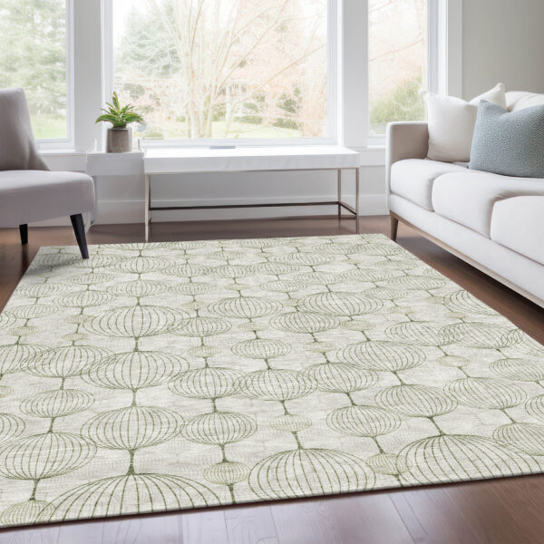 10' X 14' Green And Beige Geometric Washable Indoor Outdoor Area Rug