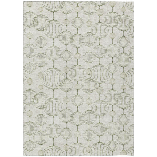 10' X 14' Green And Beige Geometric Washable Indoor Outdoor Area Rug