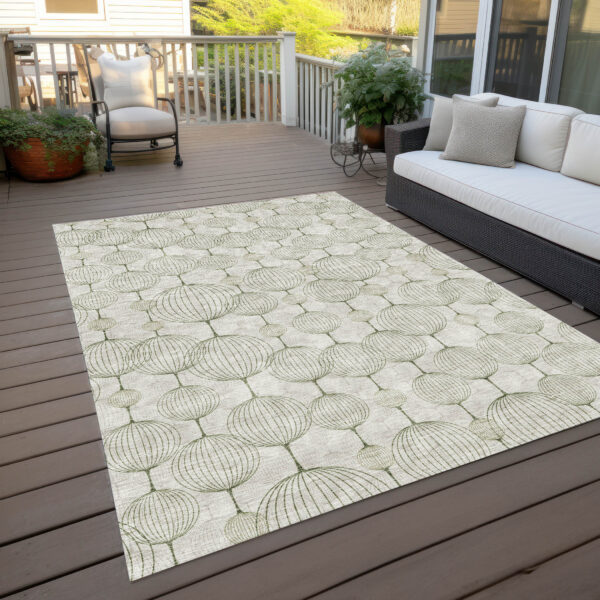 10' X 14' Green And Beige Geometric Washable Indoor Outdoor Area Rug