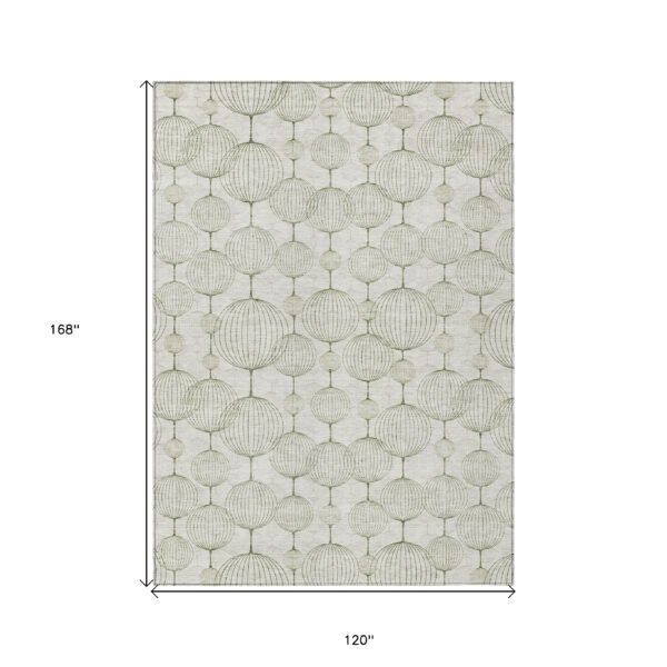 10' X 14' Green And Beige Geometric Washable Indoor Outdoor Area Rug