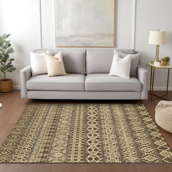3' X 5' Brown And Taupe Quatrefoil Washable Indoor Outdoor Area Rug