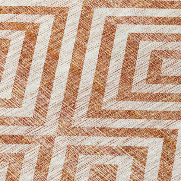 9' X 12' Terra Cotta Copper And Beige Geometric Washable Indoor Outdoor Area Rug