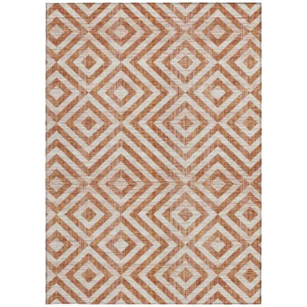 9' X 12' Terra Cotta Copper And Beige Geometric Washable Indoor Outdoor Area Rug