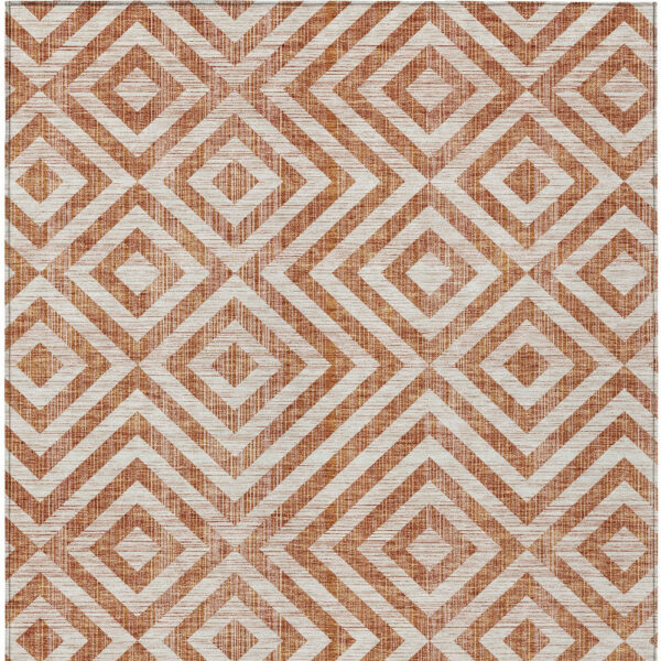 9' X 12' Terra Cotta Copper And Beige Geometric Washable Indoor Outdoor Area Rug