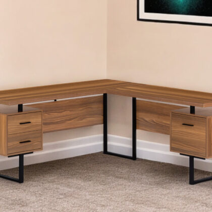 71" Brown and Black L Shape Computer Desk With Three Drawers
