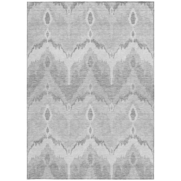 9' X 12' Silver And Gray Ikat Washable Indoor Outdoor Area Rug