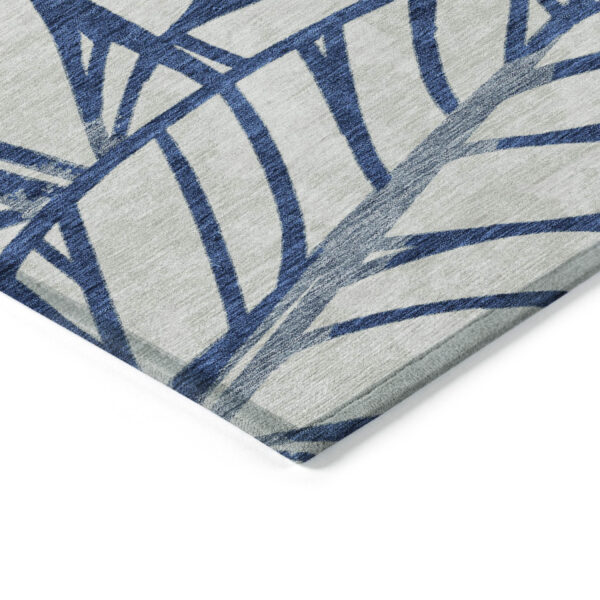 10' X 14' Navy Blue And Beige Floral Washable Indoor Outdoor Area Rug