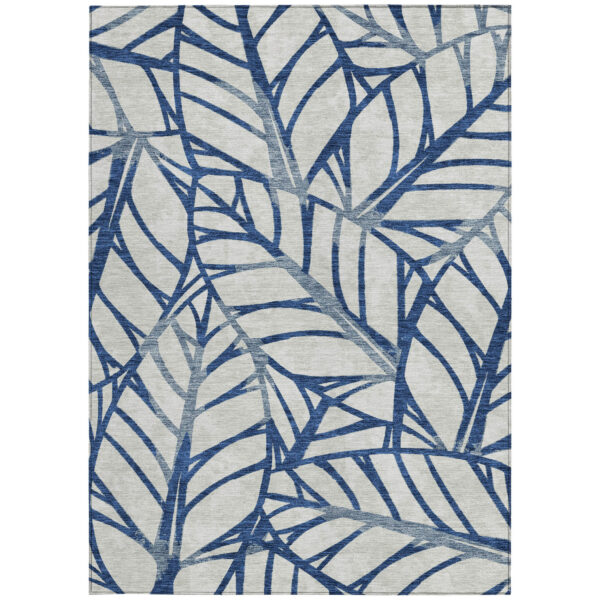 10' X 14' Navy Blue And Beige Floral Washable Indoor Outdoor Area Rug