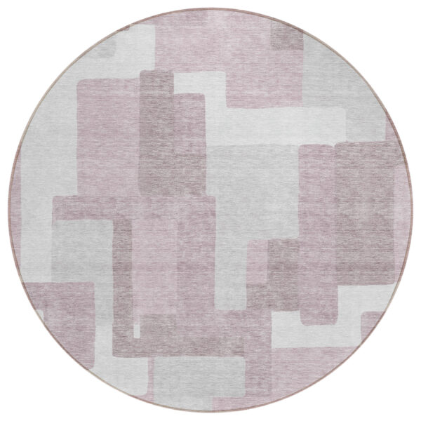 8' Blush Gray And Ivory Round Abstract Washable Indoor Outdoor Area Rug