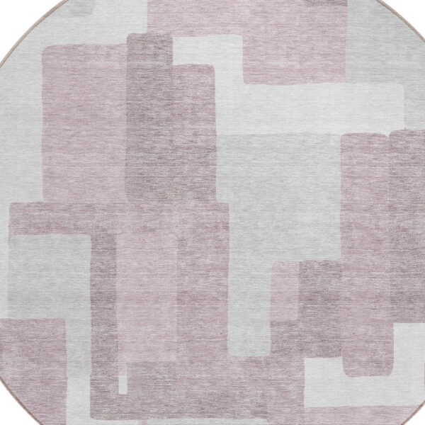 8' Blush Gray And Ivory Round Abstract Washable Indoor Outdoor Area Rug
