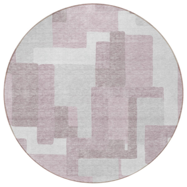 8' Blush Gray And Ivory Round Abstract Washable Indoor Outdoor Area Rug