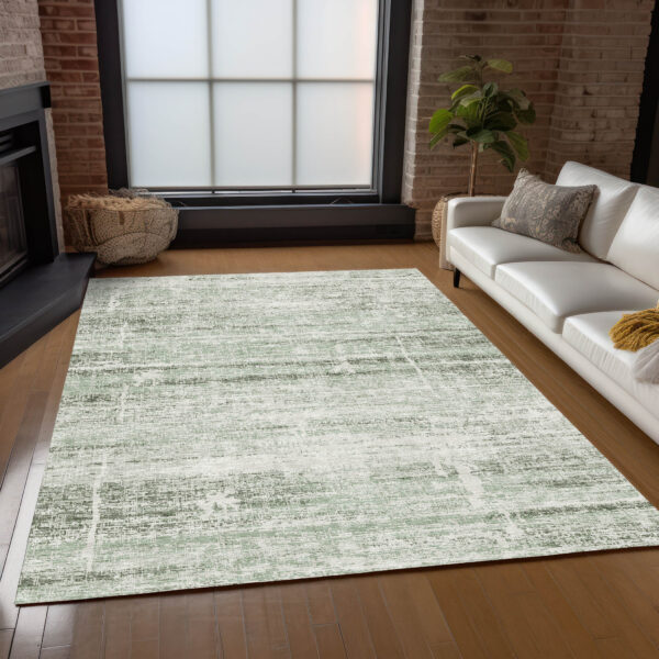 5' X 8' Sage Artichoke Green And Ivory Abstract Washable Indoor Outdoor Area Rug
