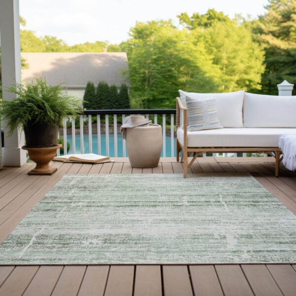 5' X 8' Sage Artichoke Green And Ivory Abstract Washable Indoor Outdoor Area Rug