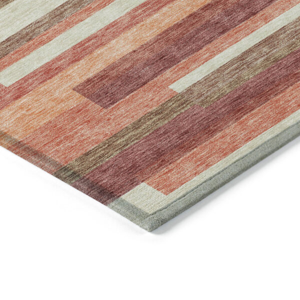 3' X 5' Coral Peach And Taupe Striped Washable Indoor Outdoor Area Rug