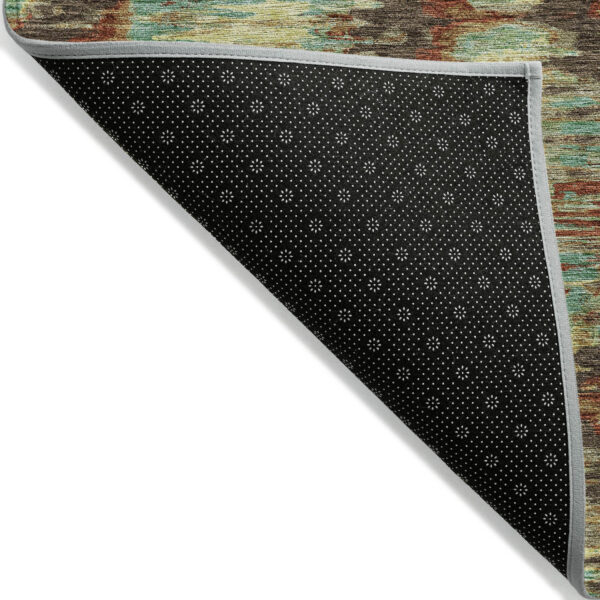 8' X 10' Brown Gold And Teal Blue Abstract Washable Indoor Outdoor Area Rug