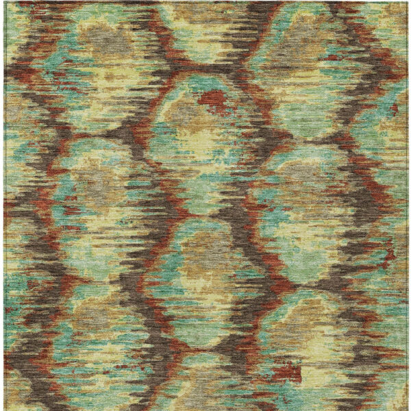 8' X 10' Brown Gold And Teal Blue Abstract Washable Indoor Outdoor Area Rug