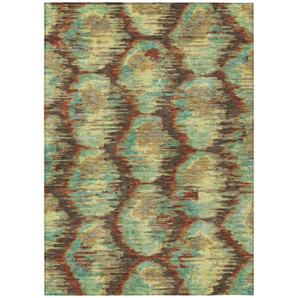 8' X 10' Brown Gold And Teal Blue Abstract Washable Indoor Outdoor Area Rug