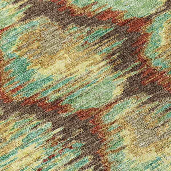 8' X 10' Brown Gold And Teal Blue Abstract Washable Indoor Outdoor Area Rug