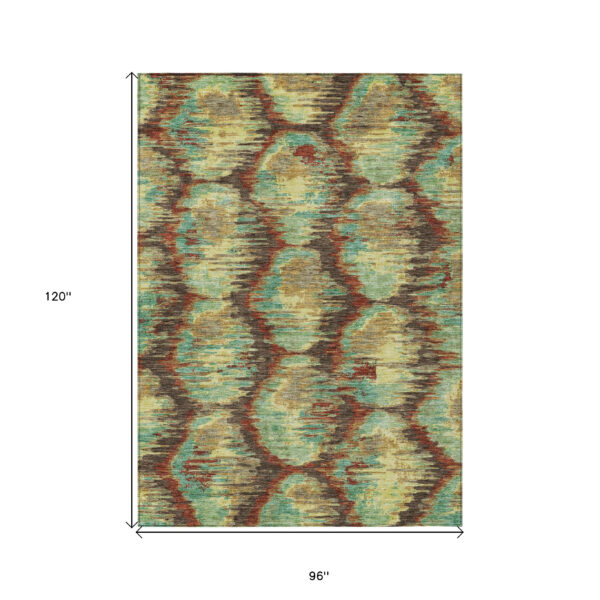 8' X 10' Brown Gold And Teal Blue Abstract Washable Indoor Outdoor Area Rug