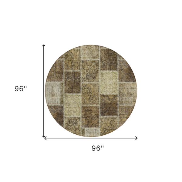 8' Brown Beige And Taupe Round Patchwork Washable Indoor Outdoor Area Rug