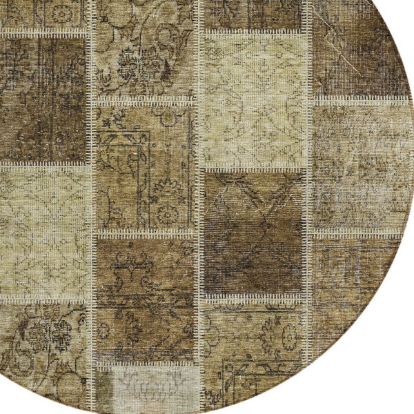 8' Brown Beige And Taupe Round Patchwork Washable Indoor Outdoor Area Rug
