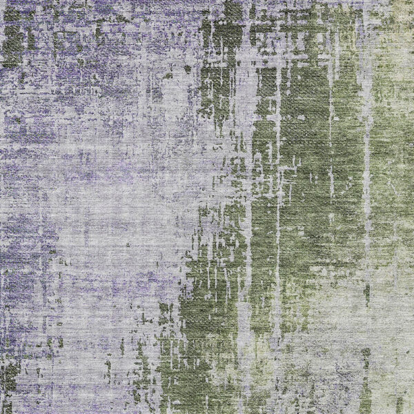5' X 8' Olive Green And Purple Abstract Washable Indoor Outdoor Area Rug