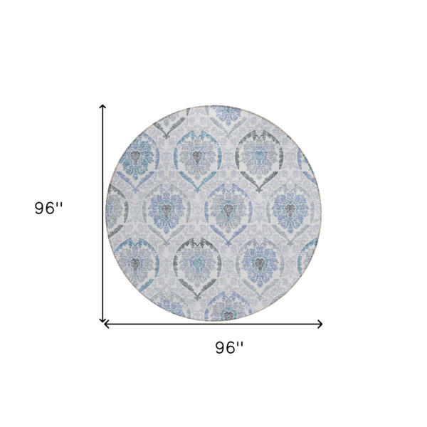 8' Gray And Denim Blue Round Medallion Washable Indoor Outdoor Area Rug
