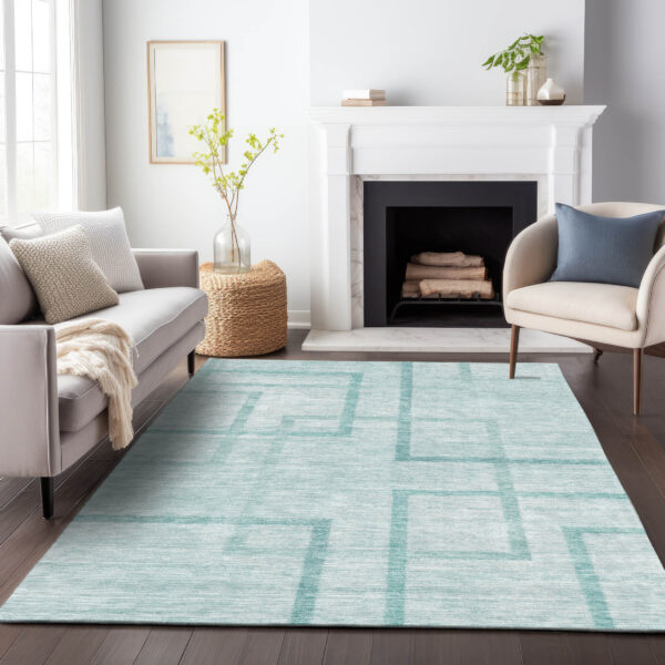 8' X 10' Teal Blue And Aqua Geometric Washable Indoor Outdoor Area Rug