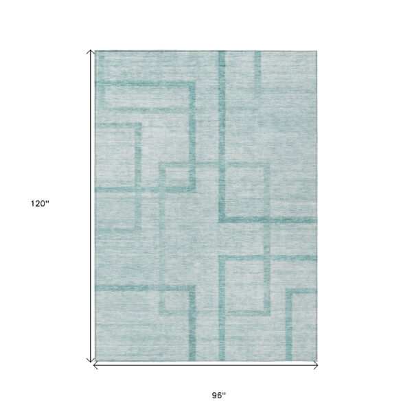 8' X 10' Teal Blue And Aqua Geometric Washable Indoor Outdoor Area Rug