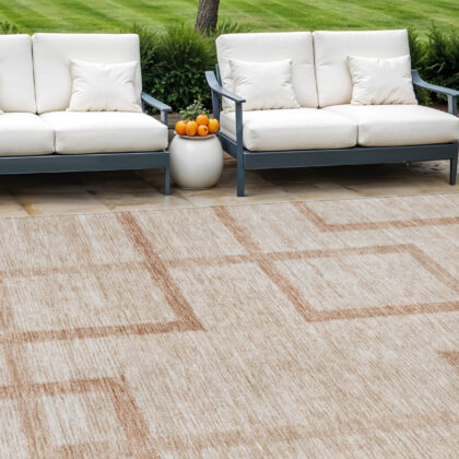 10' X 14' Copper And Brown Geometric Washable Indoor Outdoor Area Rug