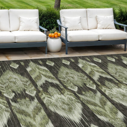 9' X 12' Olive Green And Artichoke Green Southwestern Washable Indoor Outdoor Area Rug