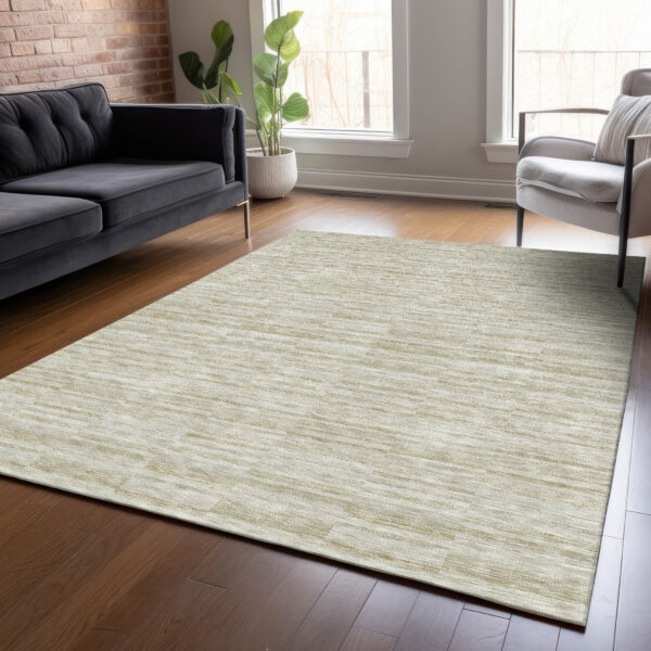 5' X 8' Taupe Beige And Tan Striped Washable Indoor Outdoor Area Rug