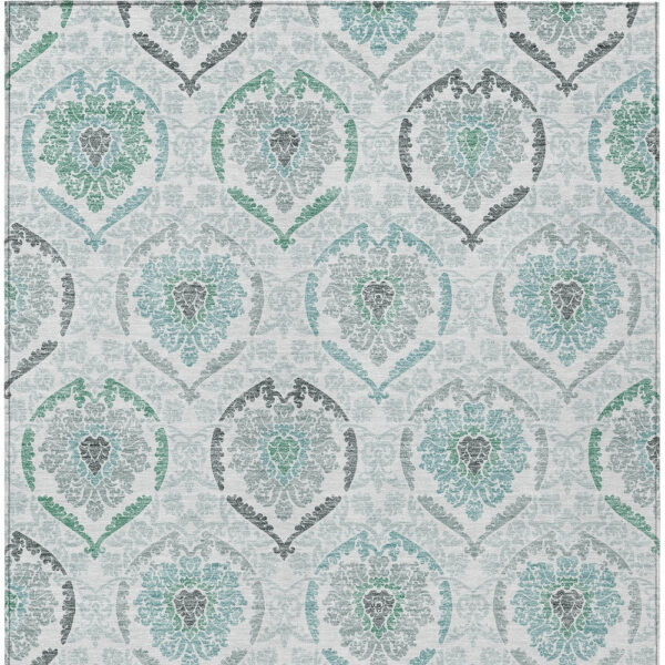 3' X 5' Teal Blue Silver And Gray Medallion Washable Indoor Outdoor Area Rug