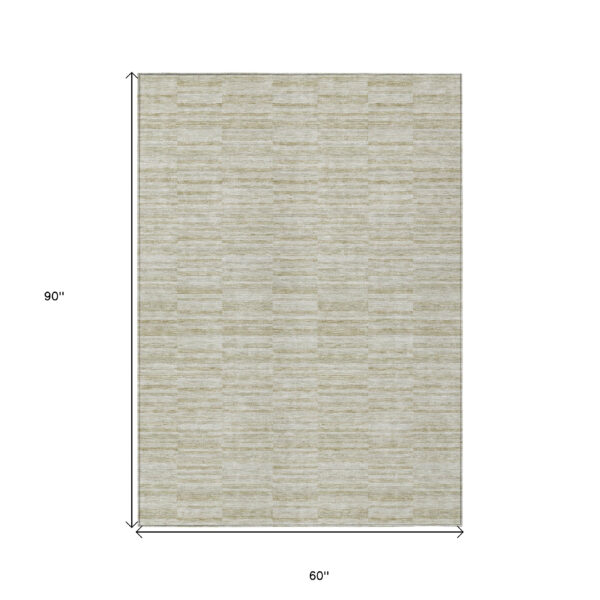 5' X 8' Taupe Beige And Tan Striped Washable Indoor Outdoor Area Rug