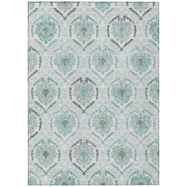 3' X 5' Teal Blue Silver And Gray Medallion Washable Indoor Outdoor Area Rug