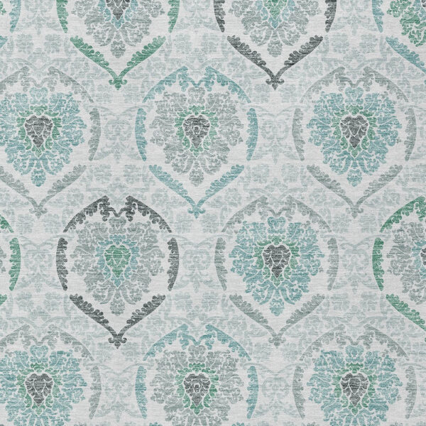 3' X 5' Teal Blue Silver And Gray Medallion Washable Indoor Outdoor Area Rug