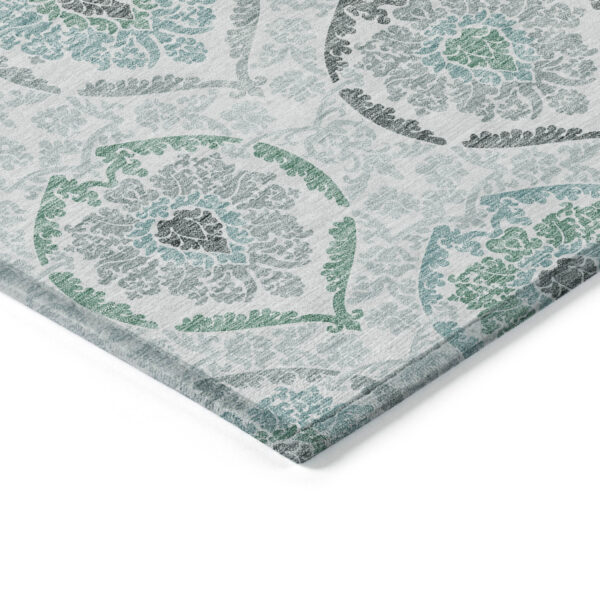3' X 5' Teal Blue Silver And Gray Medallion Washable Indoor Outdoor Area Rug