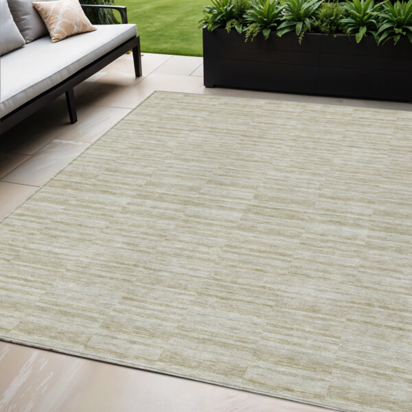 5' X 8' Taupe Beige And Tan Striped Washable Indoor Outdoor Area Rug