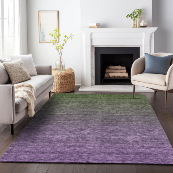 3' X 5' Purple Charcoal And Green Ombre Washable Indoor Outdoor Area Rug