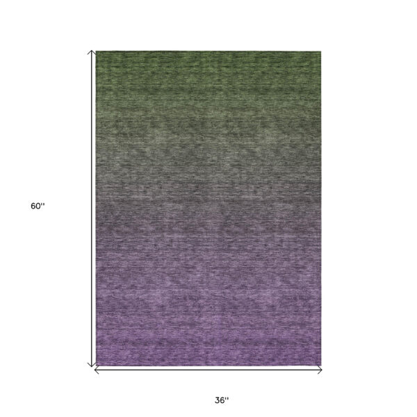 3' X 5' Purple Charcoal And Green Ombre Washable Indoor Outdoor Area Rug