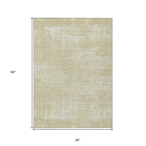 3' X 5' Beige Tan And Taupe Abstract Washable Indoor Outdoor Area Rug