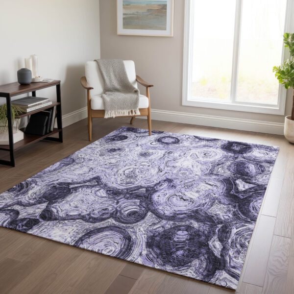 5' X 8' Purple And Lavender Abstract Washable Indoor Outdoor Area Rug