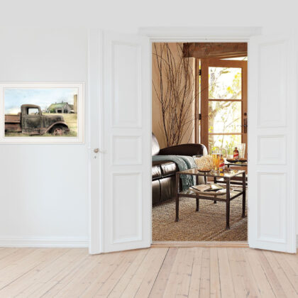 Vintage Farm Trucks I 1 White Framed Print Wall Art