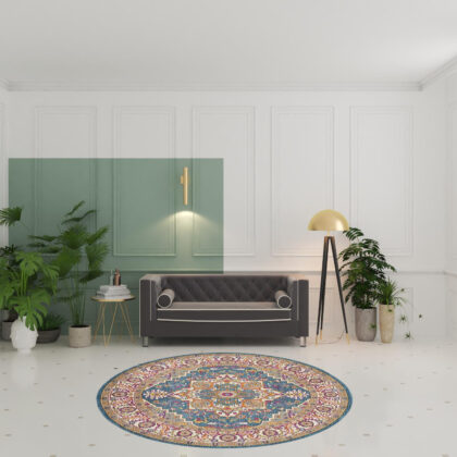 8' Gray Round Floral Power Loom Area Rug