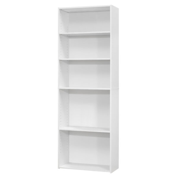 White Wood Adjustable Five Tier Bookcase