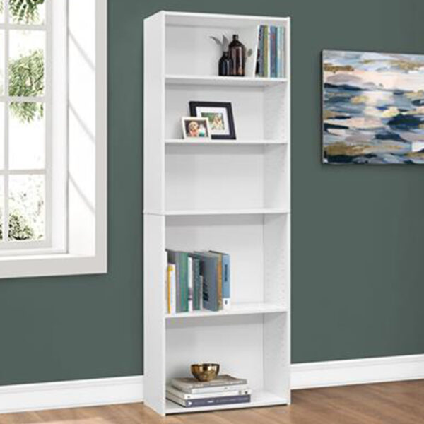 White Wood Adjustable Five Tier Bookcase