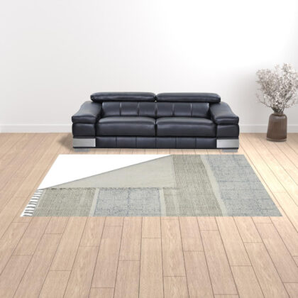 8' X 12' Blue Oriental Flatweave Handmade Distressed Area Rug With Fringe