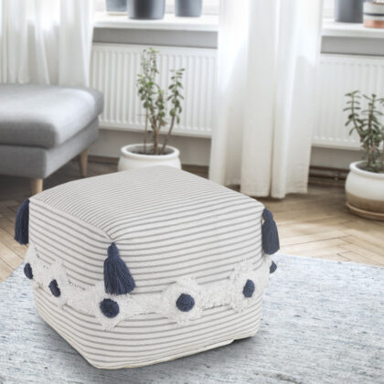 18" Gray 100% Cotton Ottoman